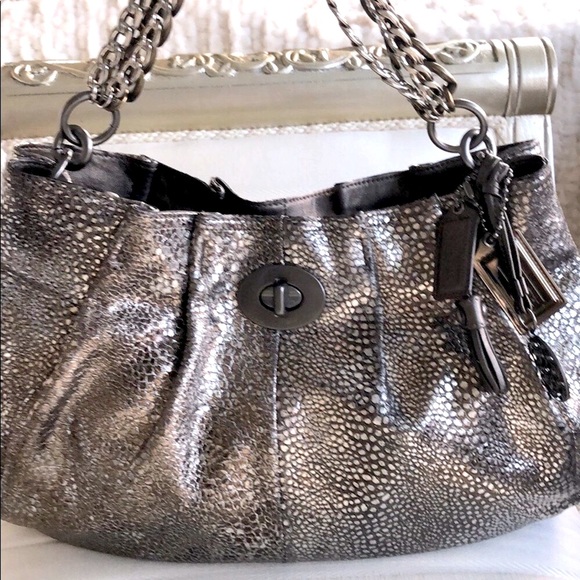 Coach Handbags - Coach Metallic Leather Reptile Embossed Hobo